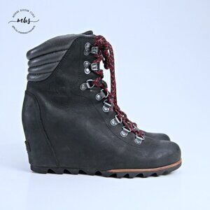 SOREL Conqest Lace Up Wedge Boots Black Gray Women 8.5
